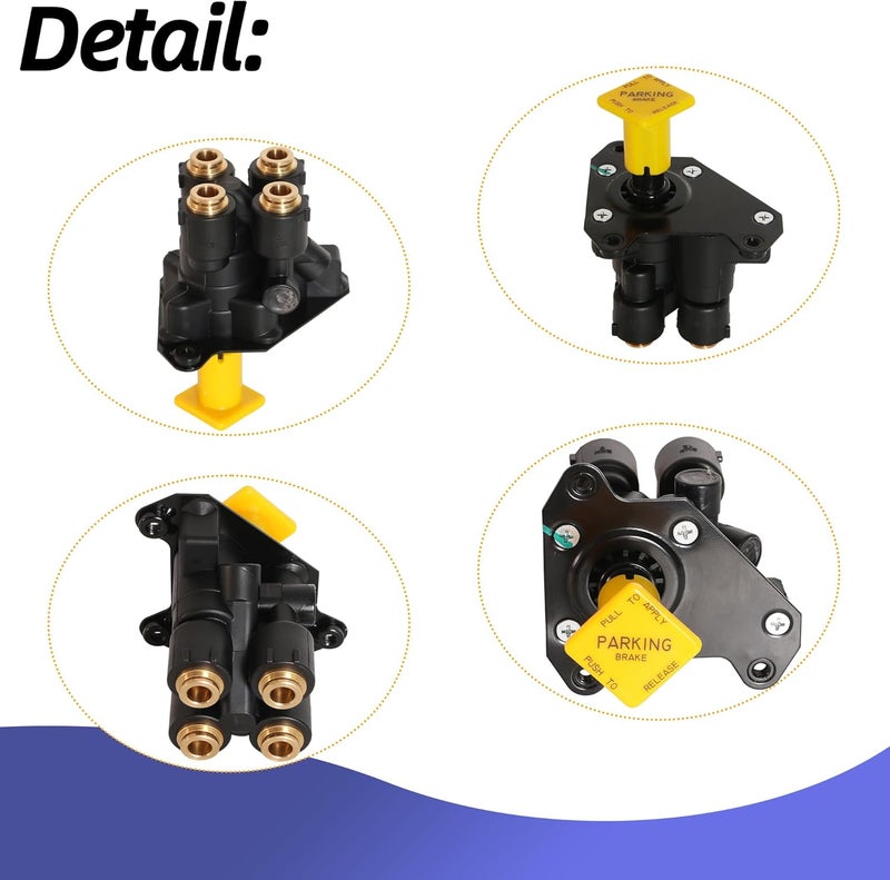 Riyhch PP-DC Dash Control Brake Valve Fit for Bendix 800733, IHC 2032342C91, Metal Air Control Valve with 3 Ports, 3/8 in Threaded Inlet, NPT Outlet, Polypropylene Body, Black Yellow - Image 5